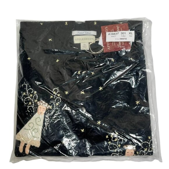 Limited Edition Appleseed's Womens Black Christmas Angels Cardigan Sweater Sz XL - Picture 8 of 16